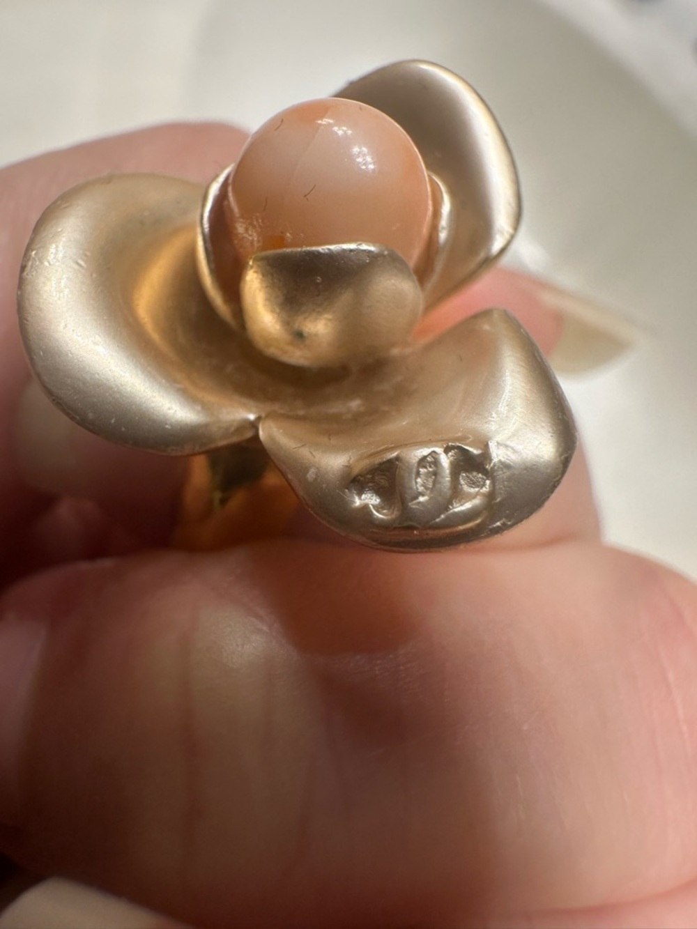 CHANEL Gold-Tone Pearl Camellia Ring - Picture 2 of 8